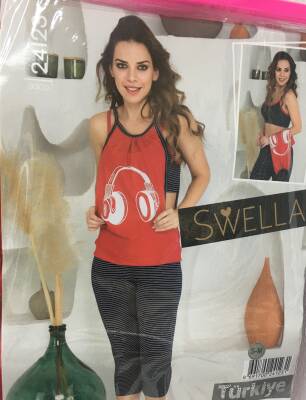 24123 3'lü Büstiyerli Takım, Üst Askılı Mini Büsiyer, Üst Tshirt, Alt Kapri Tayt 9435-9580. (Model Sınıfı: PA02-1-006) (1 Adet Ürün Fiyatıdır) - 1