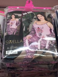 Büyük Beden 3'lü Sabahlıklı Pijama Takımı - KARIŞIK RENK/DESEN - 1