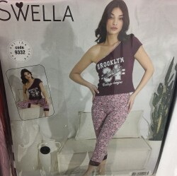 9332 Kapri Pijama Takımı, Üst Kısa Kol, Alt Kapri. (Model Sınıfı: PA02-1-029) (1 Adet Ürün Fiyatıdır) - 1